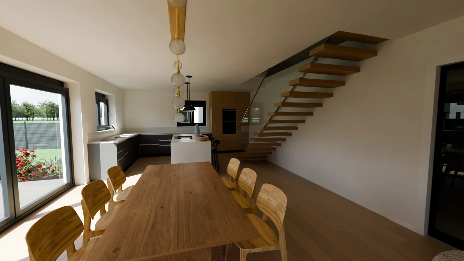 Comedor, escalera volada y cocina de la Casa alemana: así empieza el paseo 360°